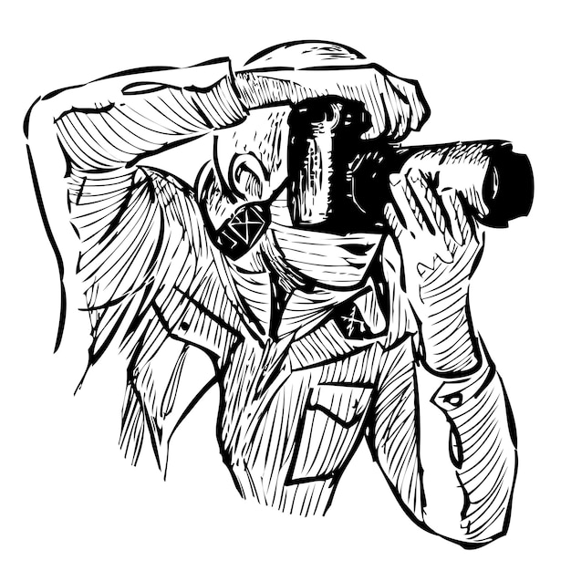 카메라에 촬영 하는 젊은 남자의 스케치