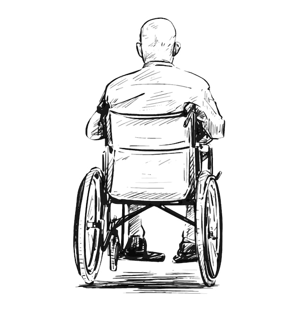 Sketch of the old man sitting on wheelchair