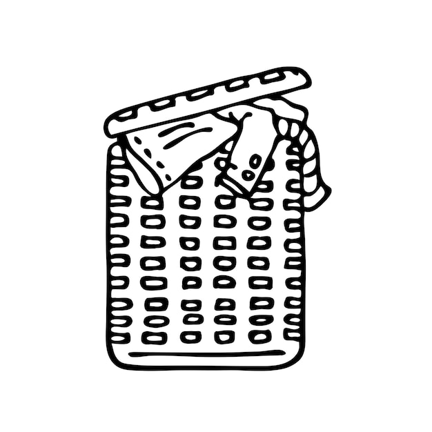 Sketch outline laundry basket on white background