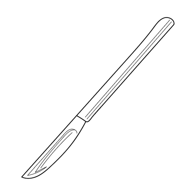 Vector sketch outline of the silhouette of a scalpel dental medical instruments doodle line drawing