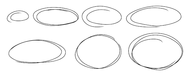 Вектор Эскиз овалов и кругов. маркер-каракули, нарисованный вручную. выделите рамку с кругами. маркер-эскиз.