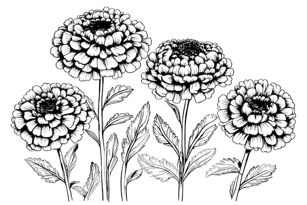 Vector sketch pattern calendula vector drawing isolated medical flower and leaves herbal engraved style