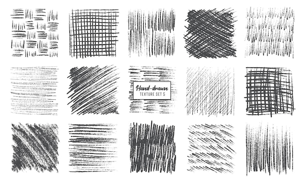 Sketch pencil texture set pen hatch effect black scribble chalk grunge freehand vector