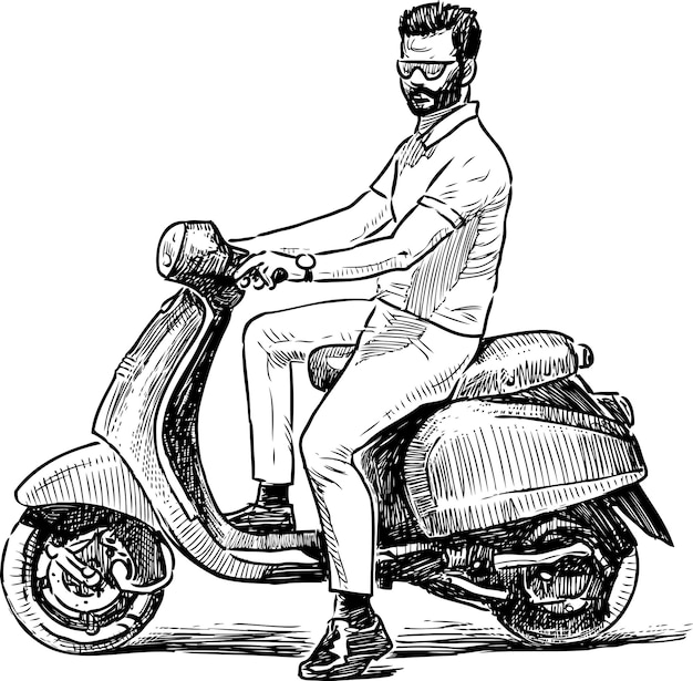 Sketch of a person on a scooter