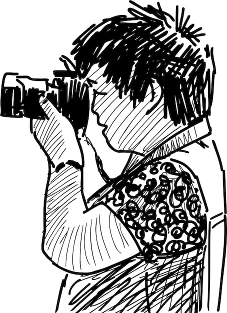 Sketch of photographer taking picture on camera