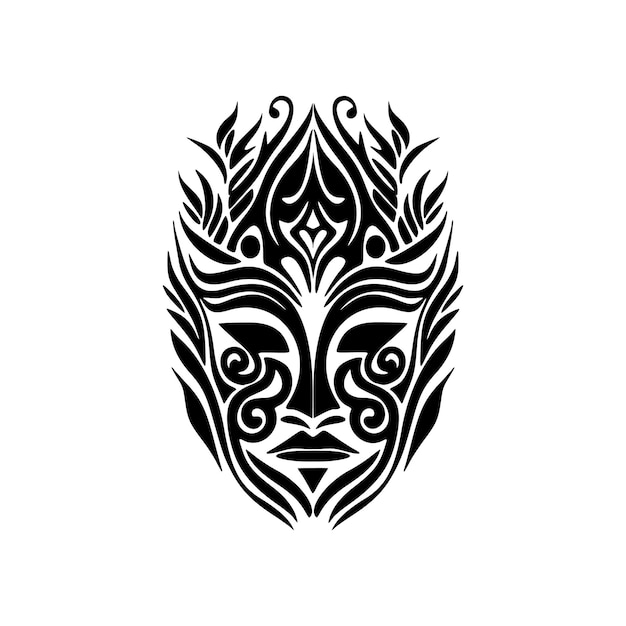 Sketch of a polynesian mask tattoo in black and white vectors