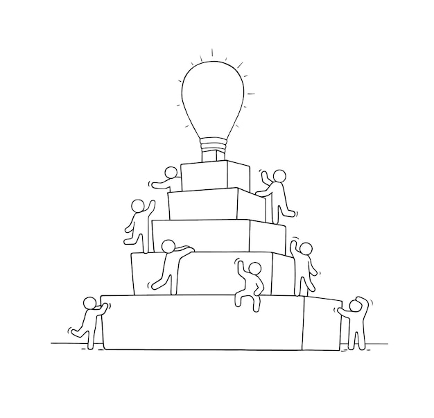 Sketch of pyramid with working little people