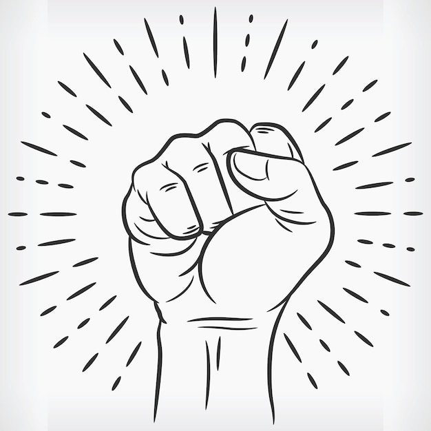 Vector sketch raised power fist clenched doodle
