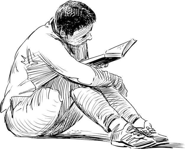 Vector sketch of reading woman