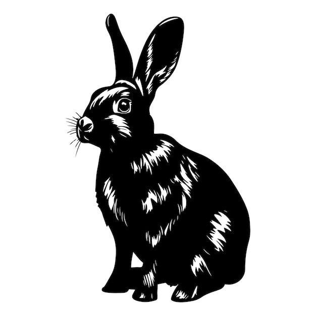 Sketch realistisch silhouet van een konijn illustratie harige paaskonijn zwarte inkt silhouet op wit
