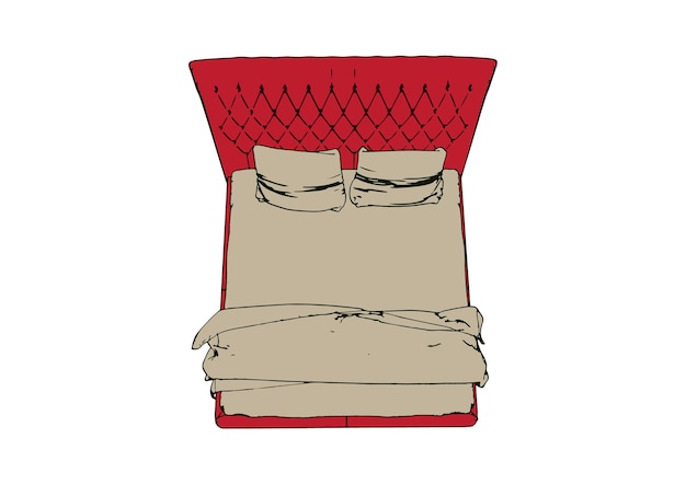 Sketch red bed with pillows isolated on white vector