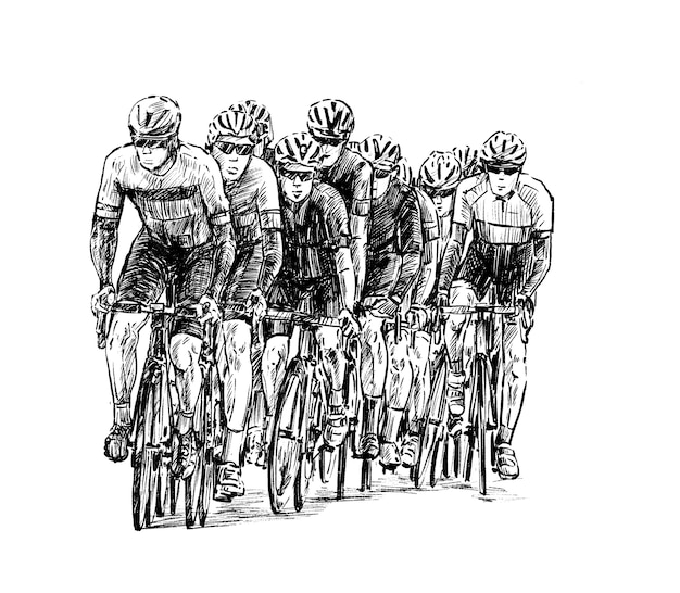 Vector sketch of road bicycle group hand draw