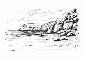 Vettore schizzo della costa rocciosa illustrazione vettoriale disegnata a mano