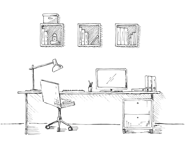 Sketch Computer Desk Vector Stock Vector Royalty Free 563564650   Shutterstock