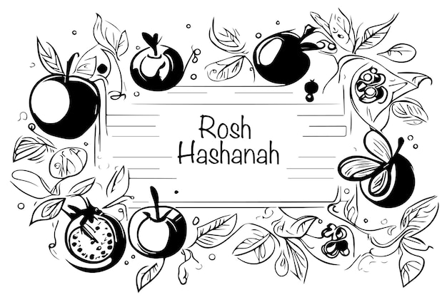 Sketch rosh hashanah greeting card shana tova joodse nieuwjaarsfeest honing pot appel en