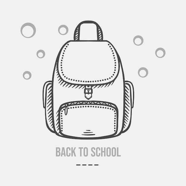 Вектор Эскиз школьного рюкзака, нарисованный на светлом фоне вектора