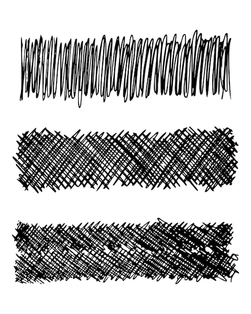 Вектор Эскиз каракули мазок. набор из трех мазков черным карандашом в форме прямоугольника на белом фоне. отличный дизайн для любых целей. векторная иллюстрация.