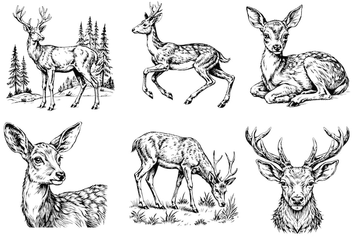 Sketch set of deer on a white background