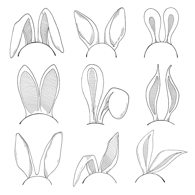 Sketch set of the ears of the Easter bunny. . Happy easter.