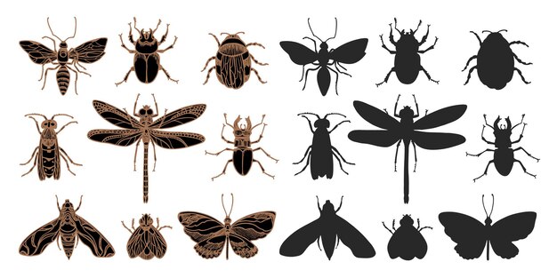 Insieme di abbozzo di insetto. illustrazione di doodle