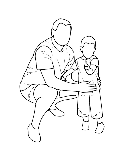 Sketch silhouette of man squatting and boy father and son uncle and nephew isolated vector