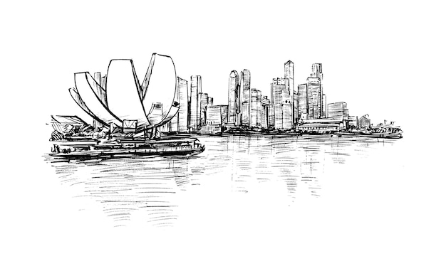 Sketch of singapore skyline hand draw