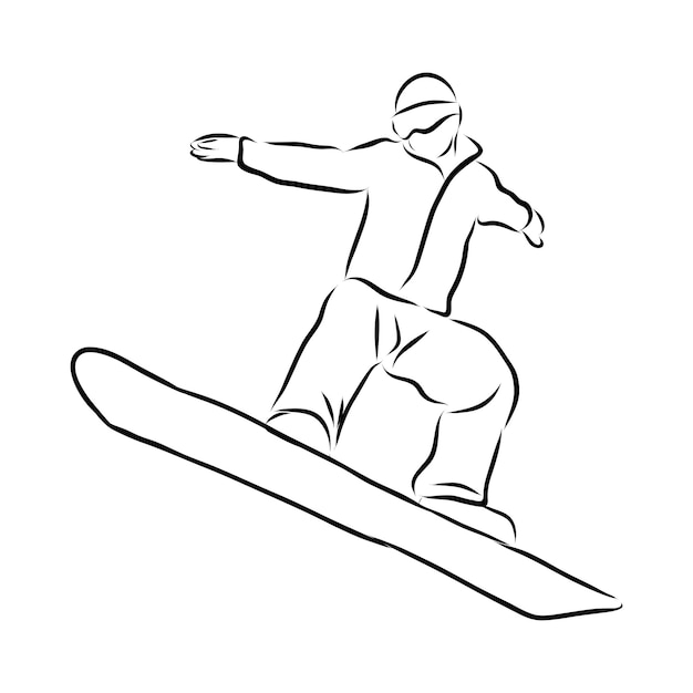 Schizzo di snowboard, sport e stile di vita attivo. snowboarder disegnato a mano