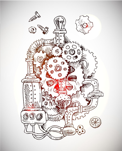 Vector sketch steampunk mechanism