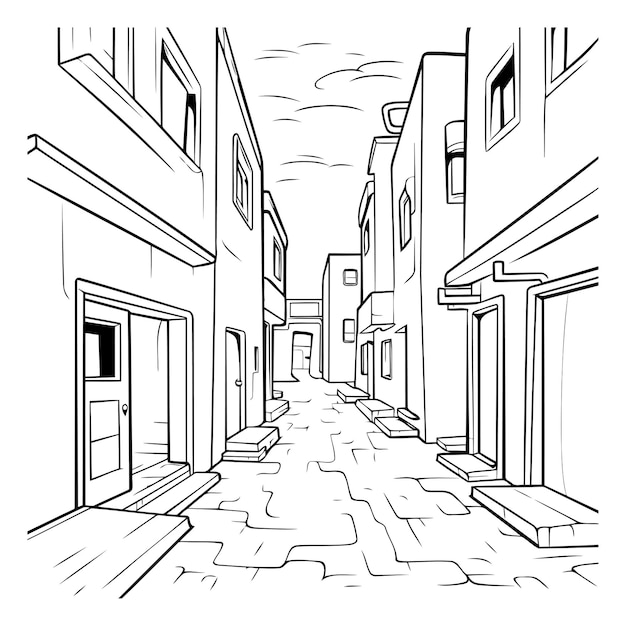 Vector sketch of a street in the old city