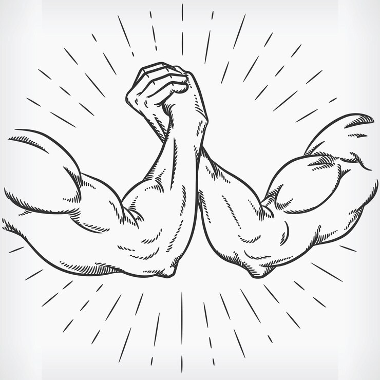 Vector sketch strong arm wrestling fighting doodle