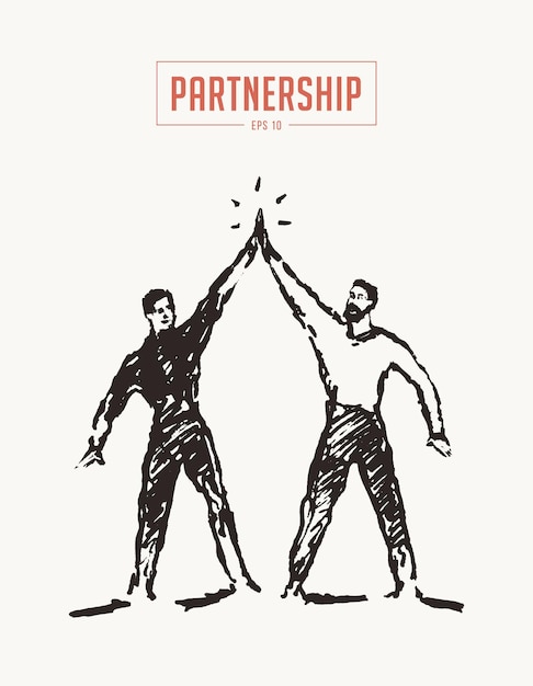 Sketch of a successful business deal, the best solution, partnership, high five