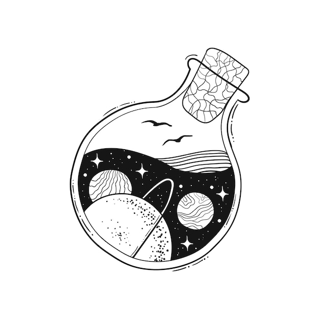 Premium Vector | Sketch of tattoo space in a bottle