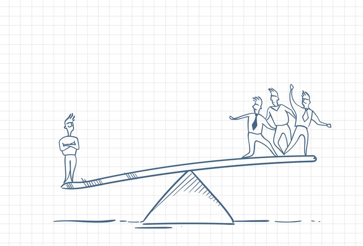 Vector sketch of a teamleader holding employees