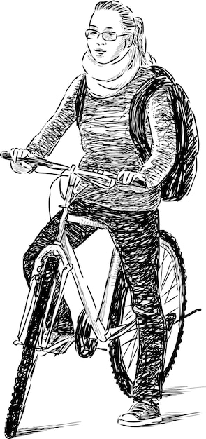 Sketch of a teen girl riding a bicycle