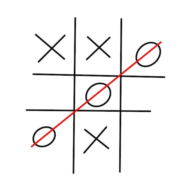 Sketch tictactoe kids game Hand drawn Tic tac toe XO children game Win in tictactoe Vector