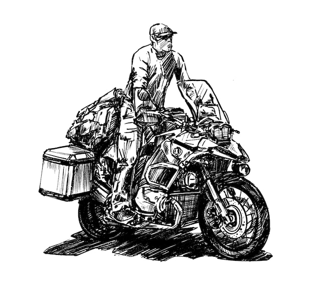 ツーリングバイクの手描きのスケッチ