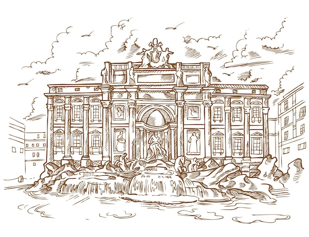 Vector sketch of trevi fountain