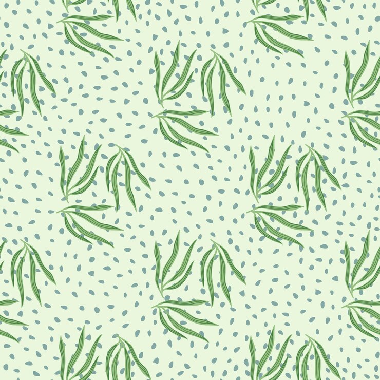 Vector sketch tropical leaves semless pattern. tropic leaf on dots background.