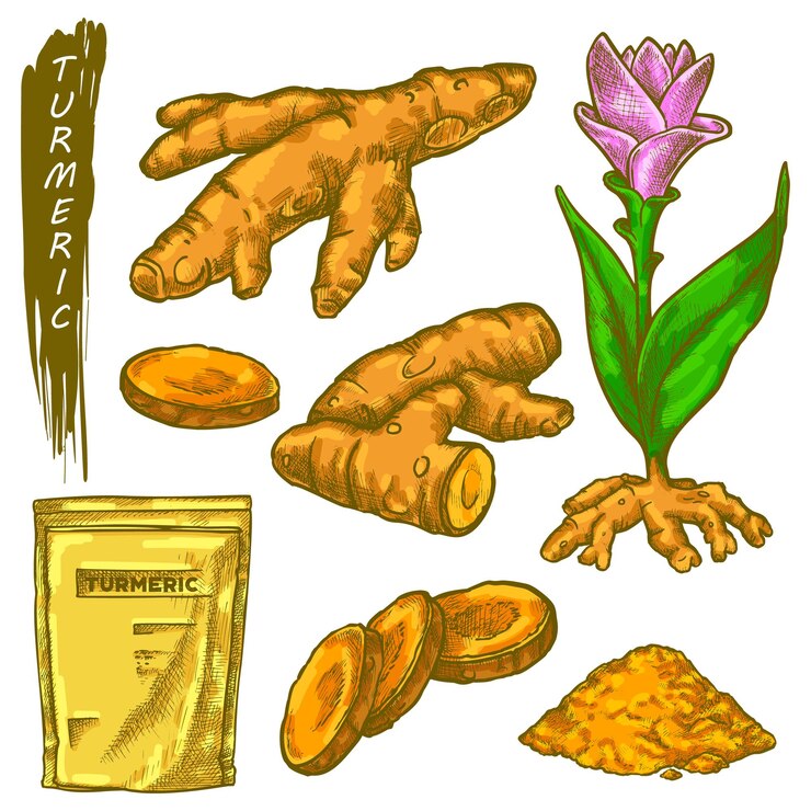 Vector sketch of turmeric root vector curcuma spice