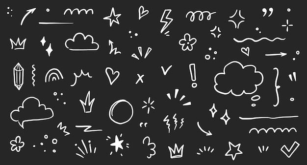 Sketch underline emphasis arrow shape set hand drawn brush stroke highlight speech bubble underline sparkle element vector