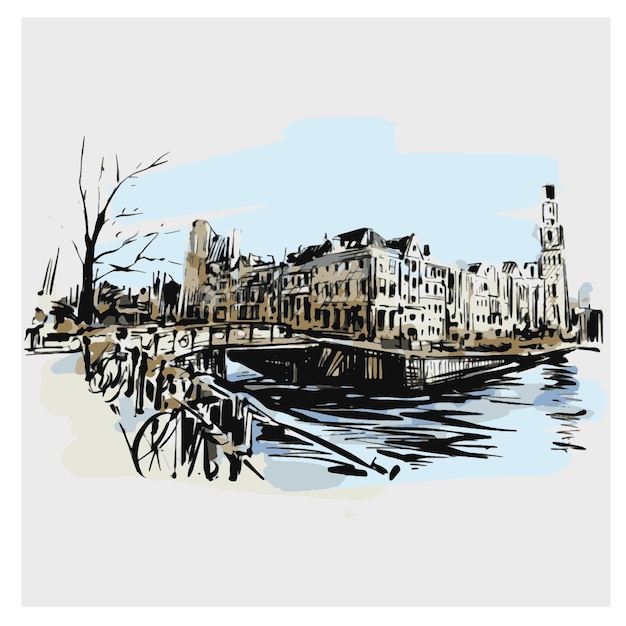 Sketch of utrecht city in netherlands