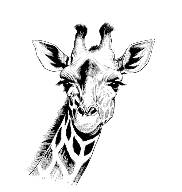 Sketch van de giraffe hoofd met de hand getekende giraffe vector