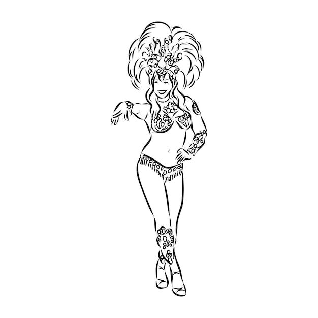 Sketch van een samba-danser geïsoleerd op een witte achtergrond