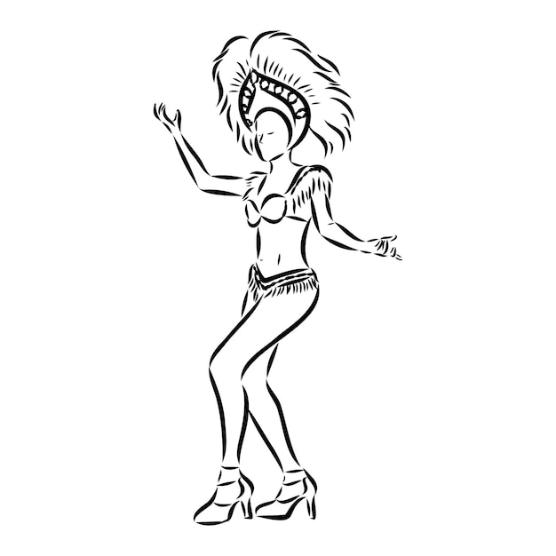 Sketch van een samba-danser geïsoleerd op een witte achtergrond