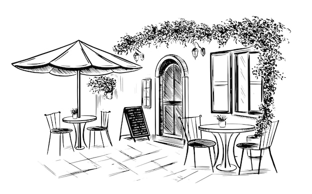 Sketch van het charmante café terras
