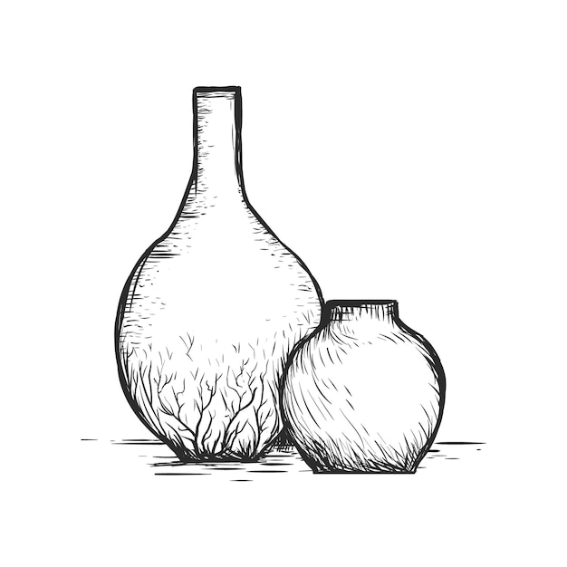 Vector sketch of a vase with a tree roots on it