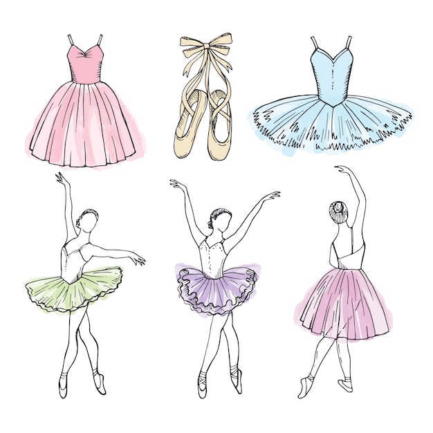 Вектор Эскиз векторных картинок разных артистов балета. рисованной иллюстрации балерин