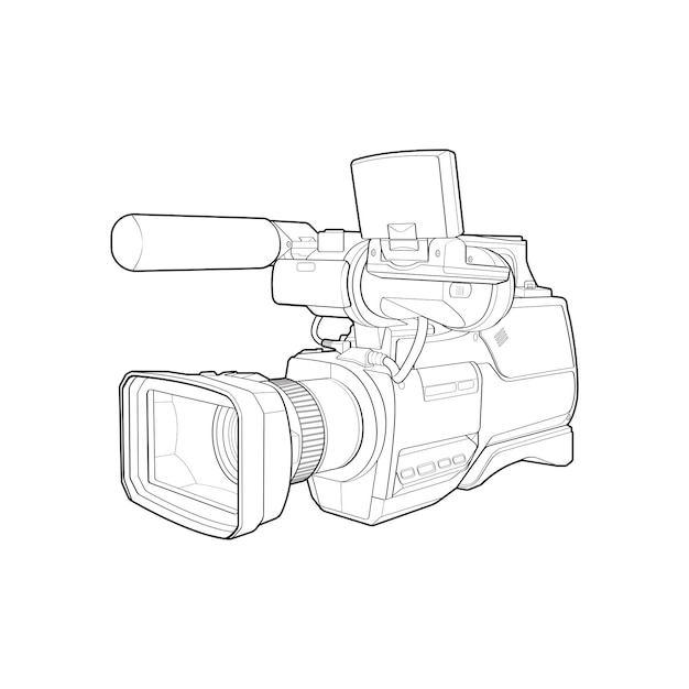 Sketch of a video camera on a white backgroundra video camera vector sketch illustration for training tamplate