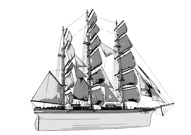 빈티지 선박 범선 흰색 배경 벡터의 스케치