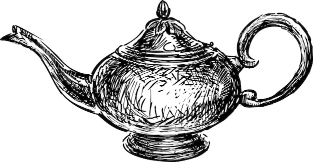 Vector sketch of a vintage teapot in the oriental style